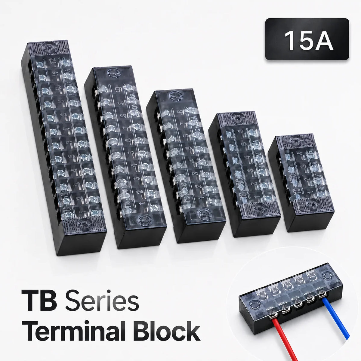 1/5/10PCS Copper Dual Row Barrier Screw Terminal Strip Block Electrical Cable Wire TB Connector with Cover 15A 600V Splice Ways