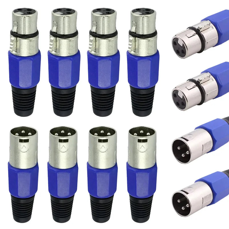 2/5/8/12PCS 3Pin XLR Male Female Speaker Connector Wiring Line Plug Blue 3-Core Audio Microphone Connector