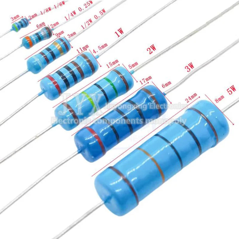 100pcs 1/2W Carbon Film Resistor 0.5W 5% 1R ~ 10M 0R 10R 100R 220R 330R 1K 2.2K 4.7K 10K 22K 47K 100K 1M 10 100 150 220 330 ohms