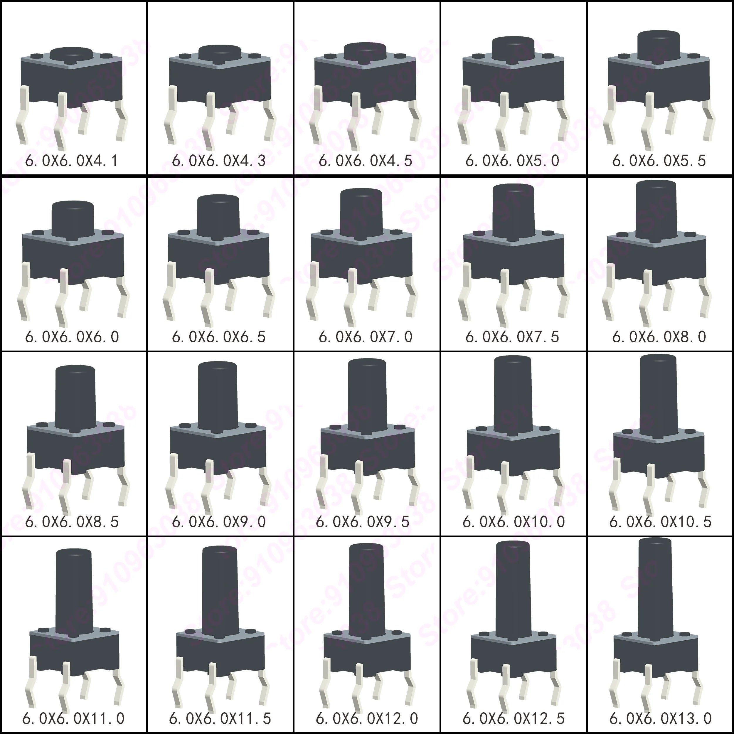 (50PCS) 6X6X5/4.3/5.5/6/7/8/9/10/13MM Tact Switch Push Button Switch 12V 4PIN DIP Micro Switch For TV/Toys/Home Use Button
