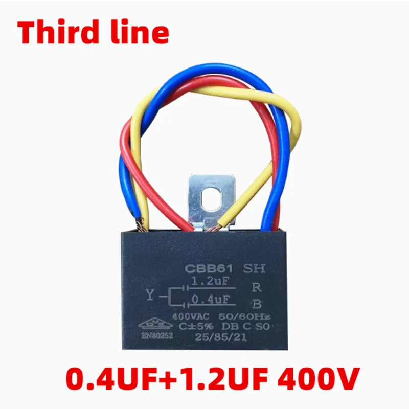 2PCS CBB61 Fan Ceiling Fan with Light 0.6 0.8 3 0.4+1.2UF Three-Wire Speed Control Motor Start Capacitor 450V