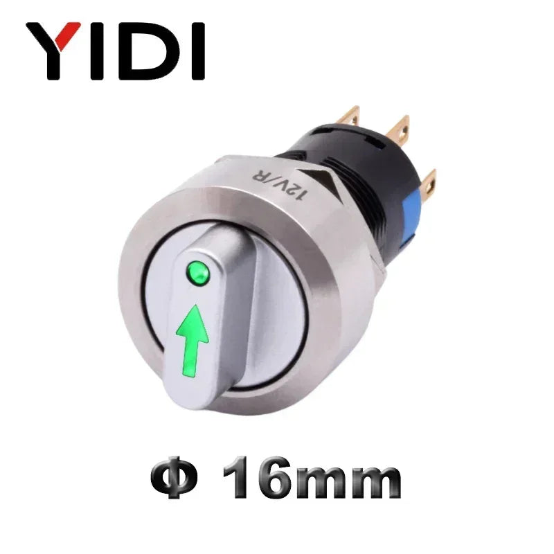 16mm Metal Rotary Selector Switch 2 3 Position On Off 12V Led Red Green Stainless Steel Push Button Switch 1NO1NC Latching SPDT
