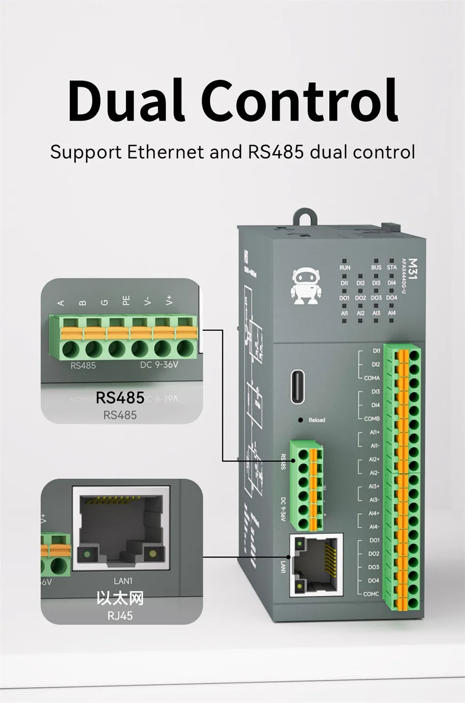 RS485 RJ45 DI/DO/AO/AI Distributed Remote IO Module CDEBYTE M31-U Series Modbus NEW Version Support PNP NPN DIP Free Splicing