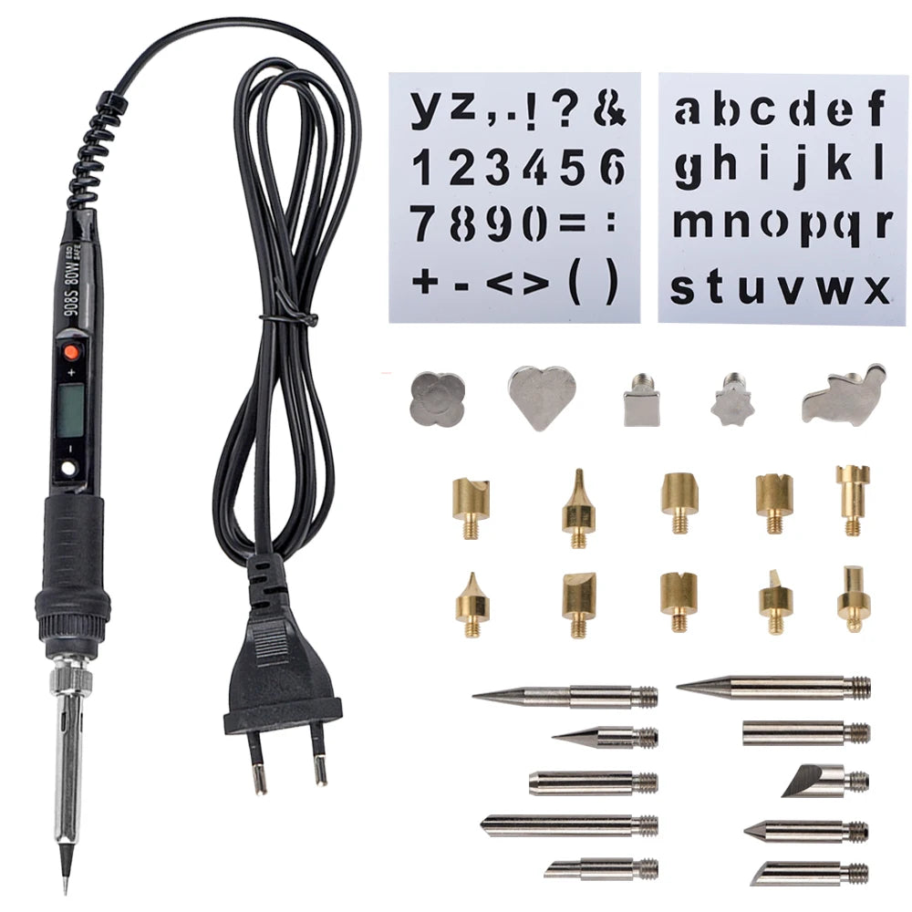 JCD 80W Engraving Pen Electric Soldering Iron Wood Burning Kit Flipping Word Embossing Pyrography Tool Craft 28PC TIP Set 908S