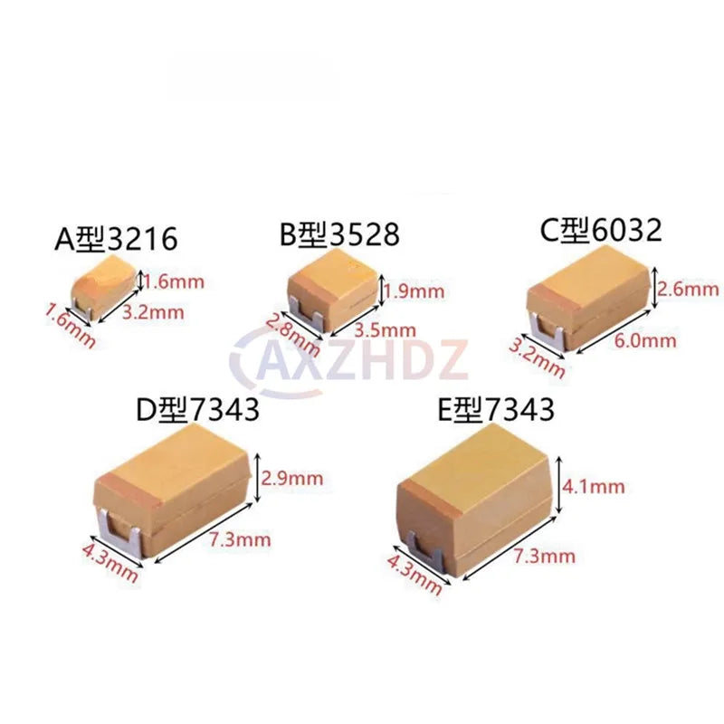10PCS 6.3V 10V 16V 20V 25V 35V 226K 22/68/100/150/470UF A B C D E 3216 3528 6032 7343 10% SMD Tantalum Capacitor 686A 107C 157J