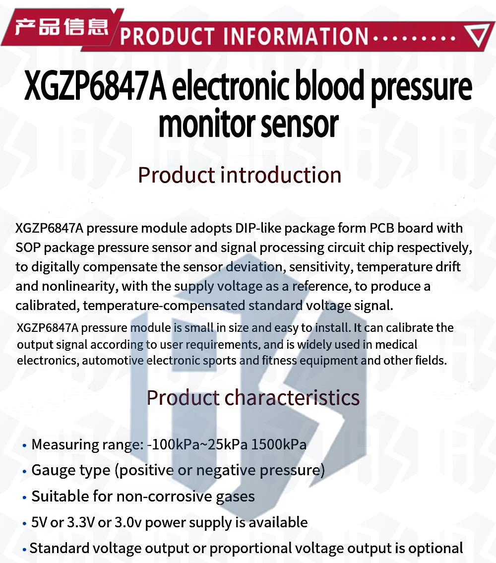 XGZP040 Air Pressure Sensor Module: 0-40KPA (Air/Water Pressure, Level & Depth) – Compatible for Arduino