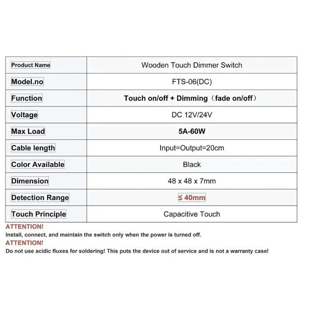 New DC12V 24V Smart Sensor 5A 60W LED Light Switch Wood Board Penetrable Touch Switch for Cabinet LED Light Equipment Supplies