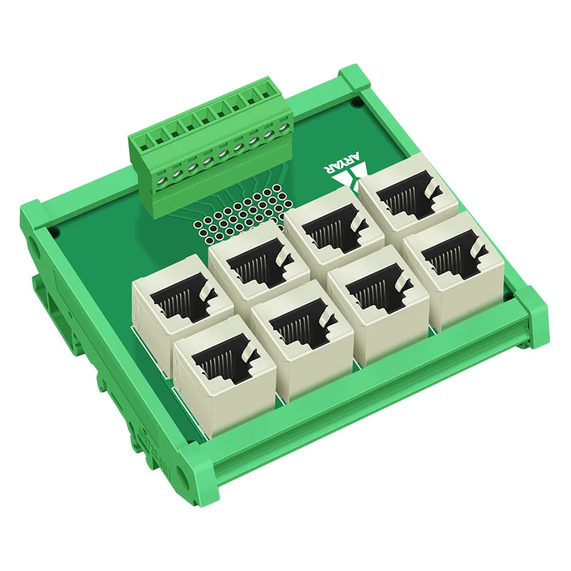 DIN Rail Mount 8XRJ45 Female To Screw Termianl Block Module RJ45 8P8C Jack 8-Way Buss Breakout Board