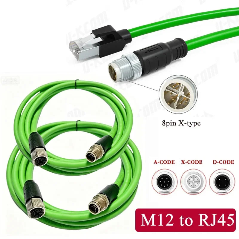 M12 8Pin to RJ45 Aviation Drag Chain Line 4pin A/D/X-code Double Shielded High Flexible Network Cable Industry Camera Connector