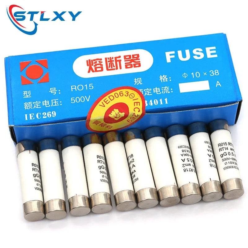 5Pcs 10*38 Fast blow Ceramic Fuse 10x38mm Fuse 500V 0.5A 1A 2A 4A 5A 6A 8A 10A 16A 20A 32A RO15 RT18 RT14