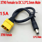 1Pcs XT90 Male/Female Connector To DC 5.5*2.1 5.5*2.5 14AWG 15A Power Cable Adaptor For Car Battery Charging Adapter Cables 30CM