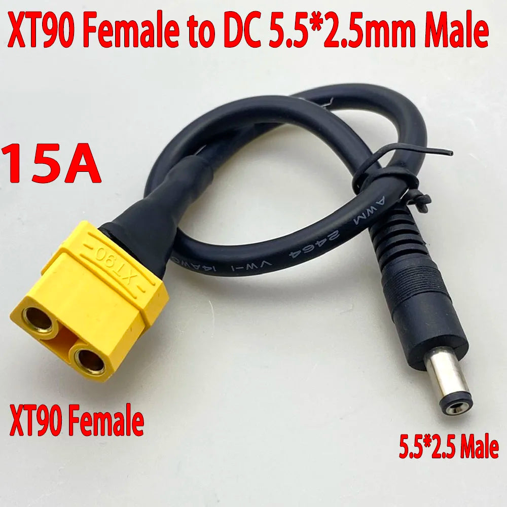 1Pcs XT90 Male/Female Connector To DC 5.5*2.1 5.5*2.5 14AWG 15A Power Cable Adaptor For Car Battery Charging Adapter Cables 30CM