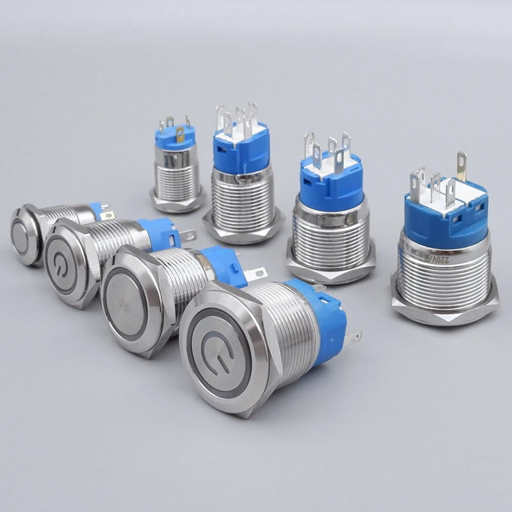 On Off PC Power Metal Waterproof Push Button Switch 12v for Car Ignition Switches Momentary/Latching NC 5V 220V 12 16 19 22 mm