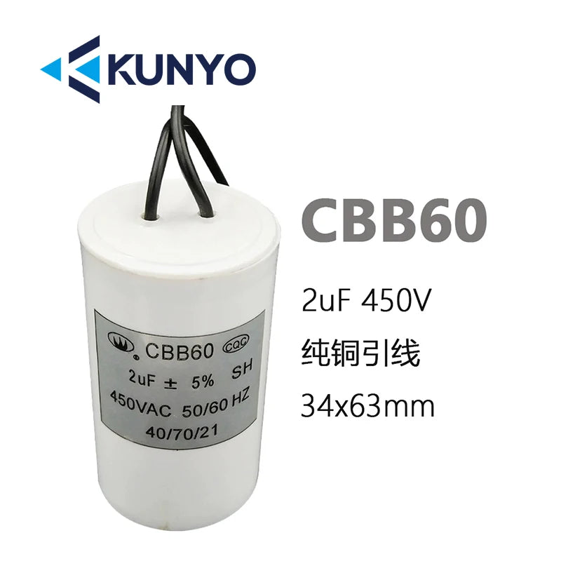 1PCS CBB60 450V Starting Capacitor Motor Run Capacitors 4UF-60UF 4 Pin with Screws for Electric Motor/washing Machine 10uf 20uf