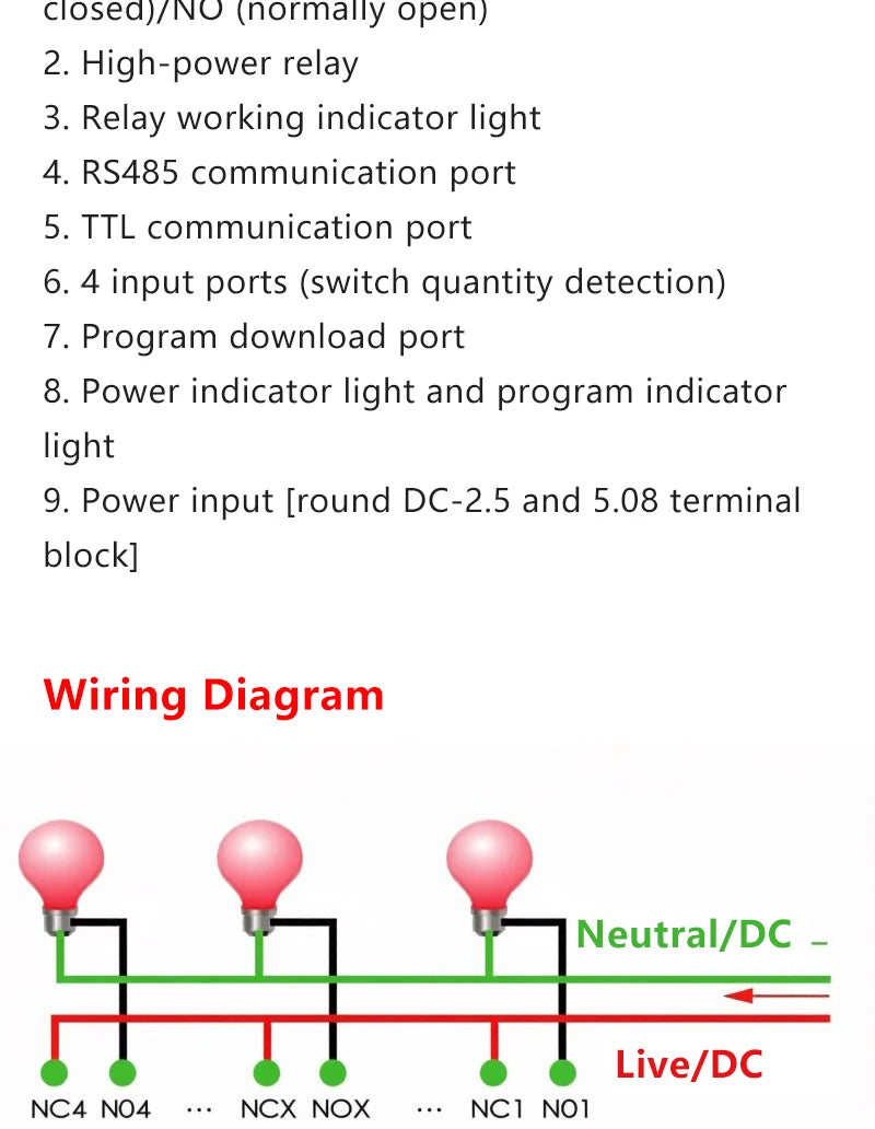 Modbus RTU RS485 TTL Relay Control Module Optional 3/4/6/8 Channel High Power Output Industrial PLC