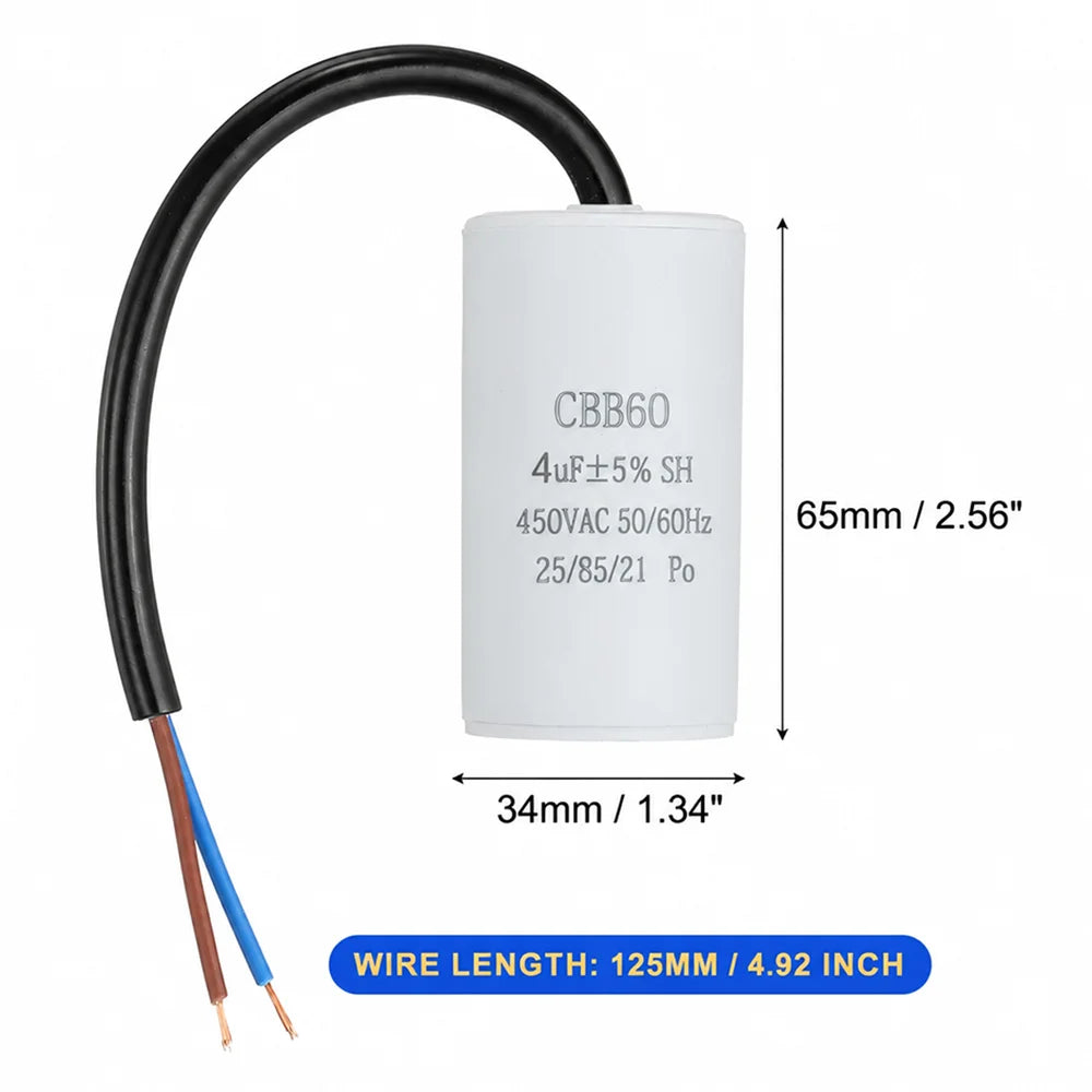 Durable 450V CBB60 Capacitor 50/60Hz 3UF-100UF Start Capacitor Round Motor Run Capacitor