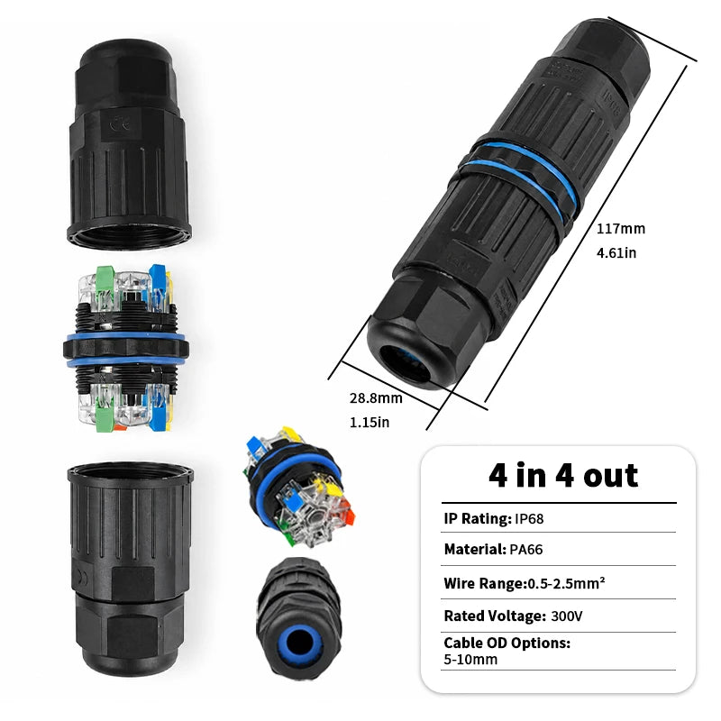 Electrical Cable Connector M20 IP68 Waterproof Inline Wire Connector Screwless Push In Cable Splice for Outdoor LED Lighting