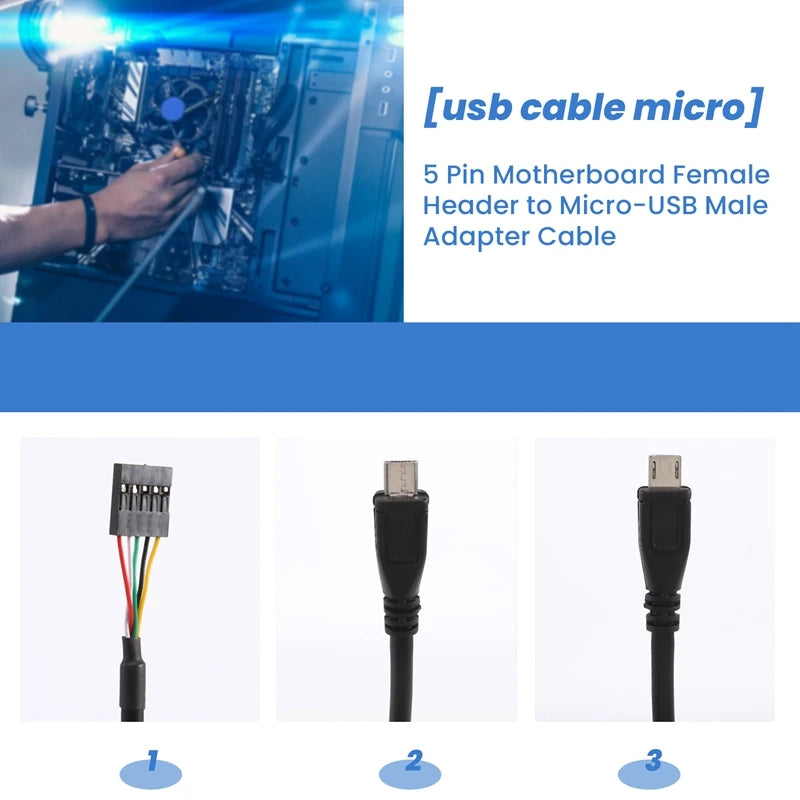 (2-Pack) 50CM 5 Pin Motherboard Female Header To Micro-USB Male Adapter Dupont Extender Cable (5Pin/Micro-USB)