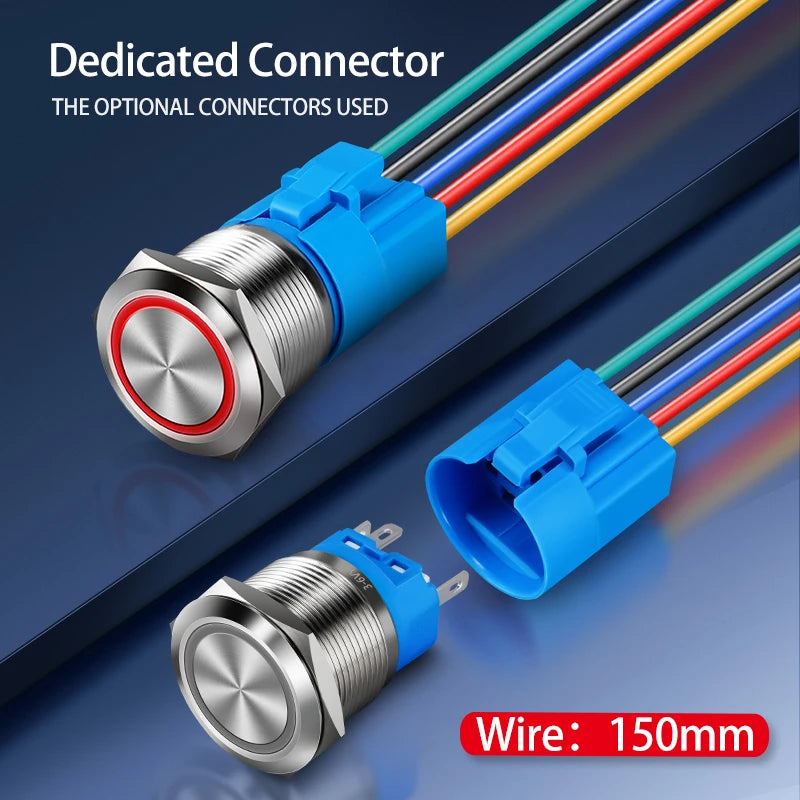 Metal Round Push Button Switch 12‑16‑19‑22mm, Momentary & Latching Power Control Button with LED Indicator for Electronic Projec