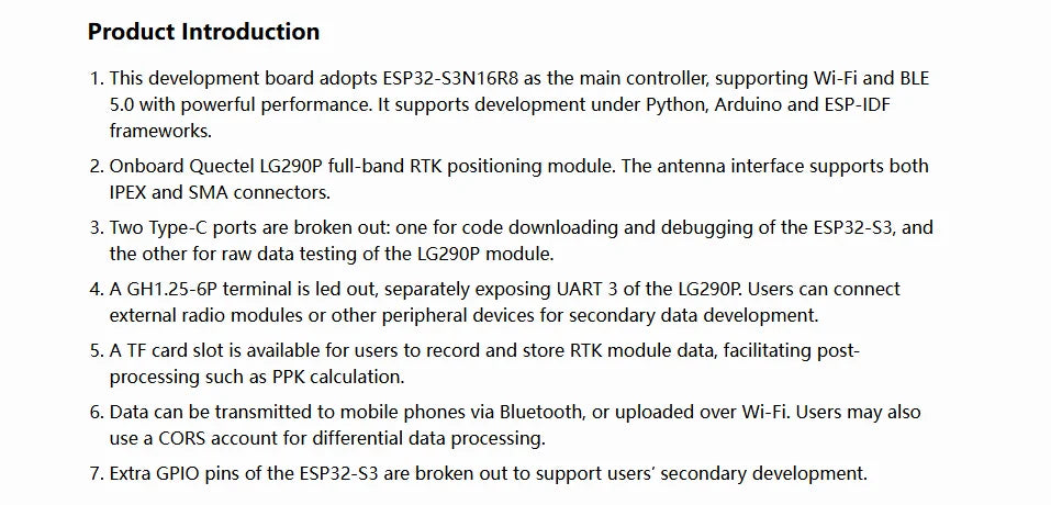 Esp32S3 Development Board Wifi Bluetooth 5.0 Quectel Lg290P Full-Frequency High-Precision Rtk Positioning Module Gps Beidou Satellite Gnss with Tf Storage for Lawn Mowers and Drones