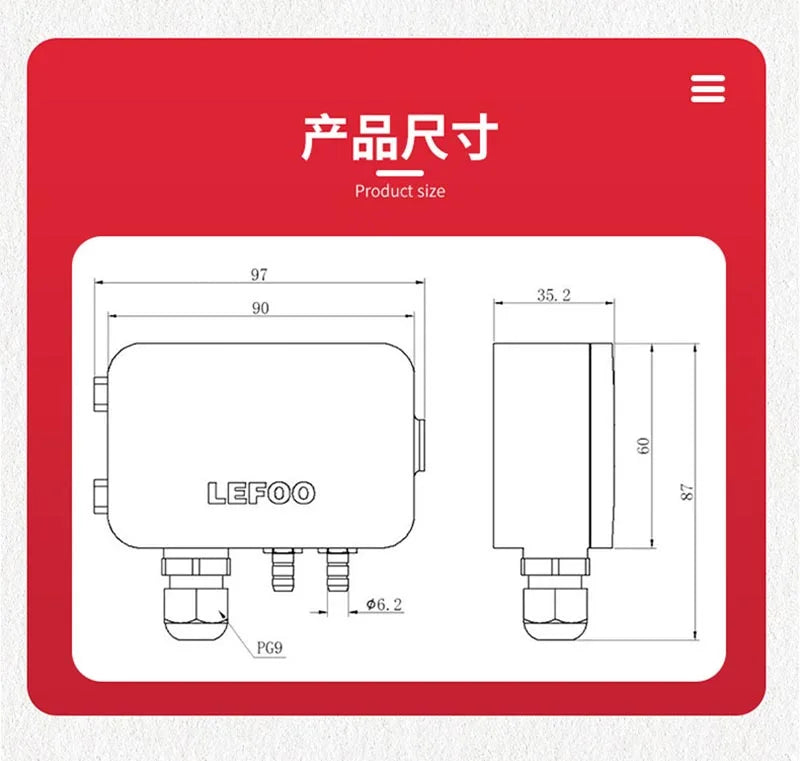 LEFOO 4-20mA Differential Pressure Transmitter Micro Sensor Measuring Air & Neutral Gas for EMS, HVAC, VAV, FC LFM108