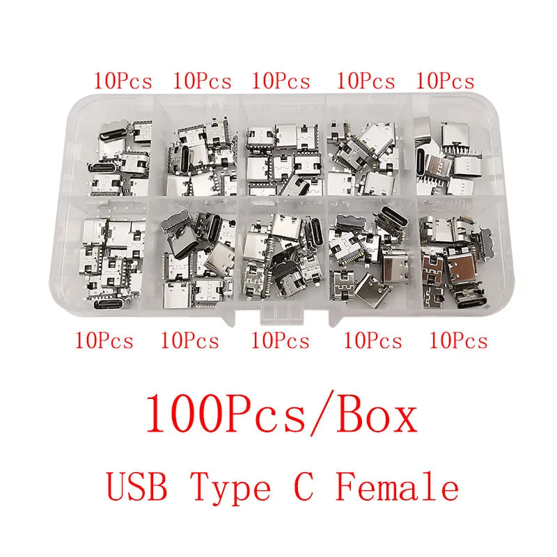 1Box USB Type C Female Charging Port 2/6/16 Pin Connector Type-C Socket SMD PCB Soldering DIY Repair USB-C Type C Jack Adapter