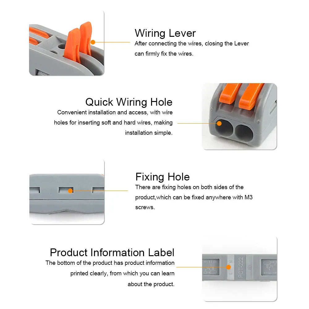 30PCS Lever Wire Connectors Push-in Quick Connect Wire Splice Compact Inline Connector Terminals for Electrical 28-12 AWG Wiring