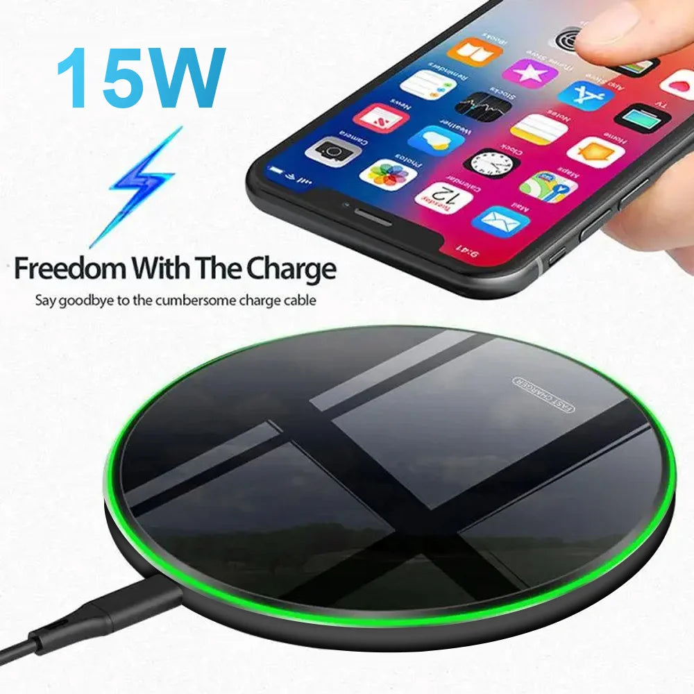 Universal 15W Fast Wireless Charger Pad Compatible with iPhone 17/16/15 Pro Max, Samsung Galaxy S22/S21 Ultra, Huawei, Xiaomi,