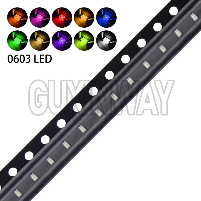 100PCS 0603 SMD LED Light Emitting Diode SMD LEDs Blue Red Yellow Green Warm White Orange UV Pink