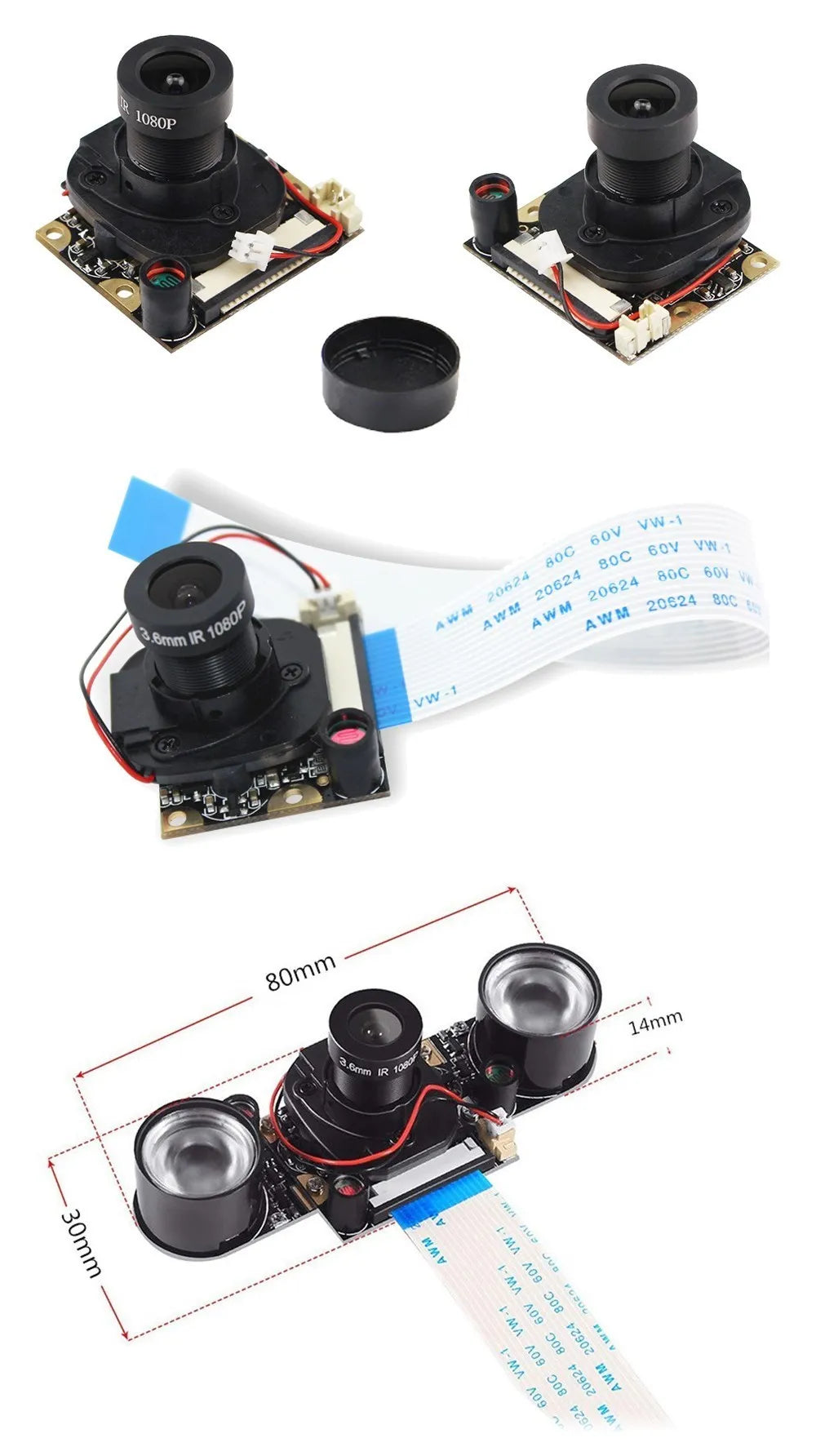 Raspberry Pi 5MP Camera OV5647 1080P Optional Wide Angle Night Vision IR-CUT Fisheye Webcam for Raspberry Pi 4 Model B 3B Plus