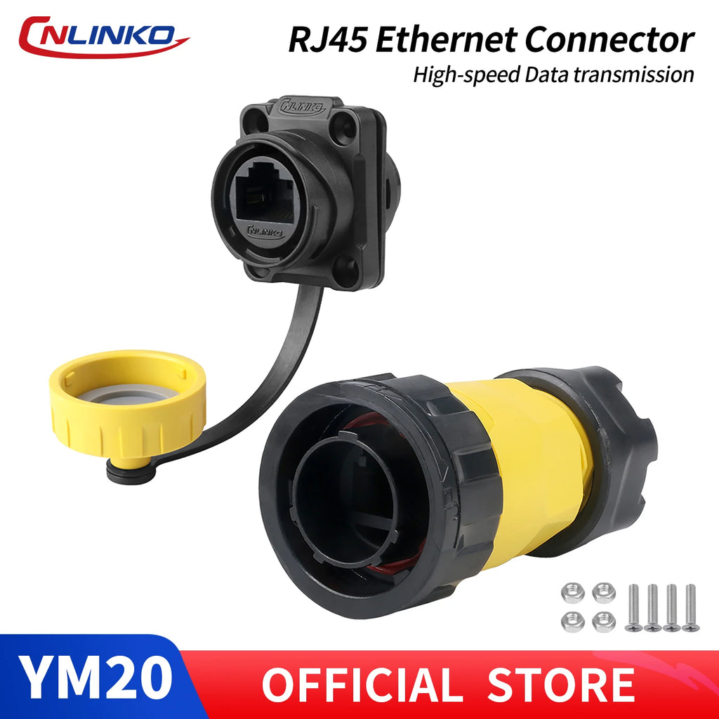 CNLINKO M20 PBT Plastic IP68 Waterproof RJ45 Cable Signal Connector YM20 CAT6 Panel Mount Socket Plug Network Ethernet Interface