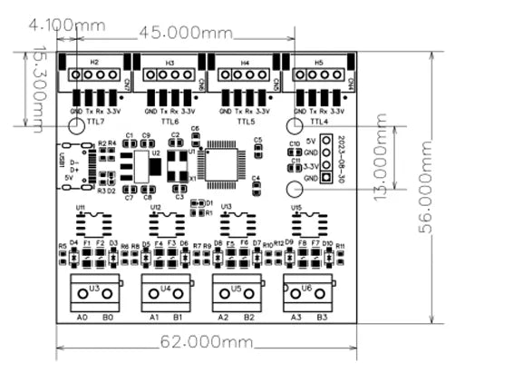 USB to 4 8-way RS485 Serial Port Type-C to 4 8-way 485 Multi-channel UART TTL CH348 HUB RS485 Module Expansion Board YR-6028