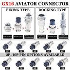 GX16 Aviation Plug Socket Connector 2/3/4/5/6/7/8/9/10Pin M16 Metal Male Female Fixing Panel Mount Docking In-line Joint Adapter