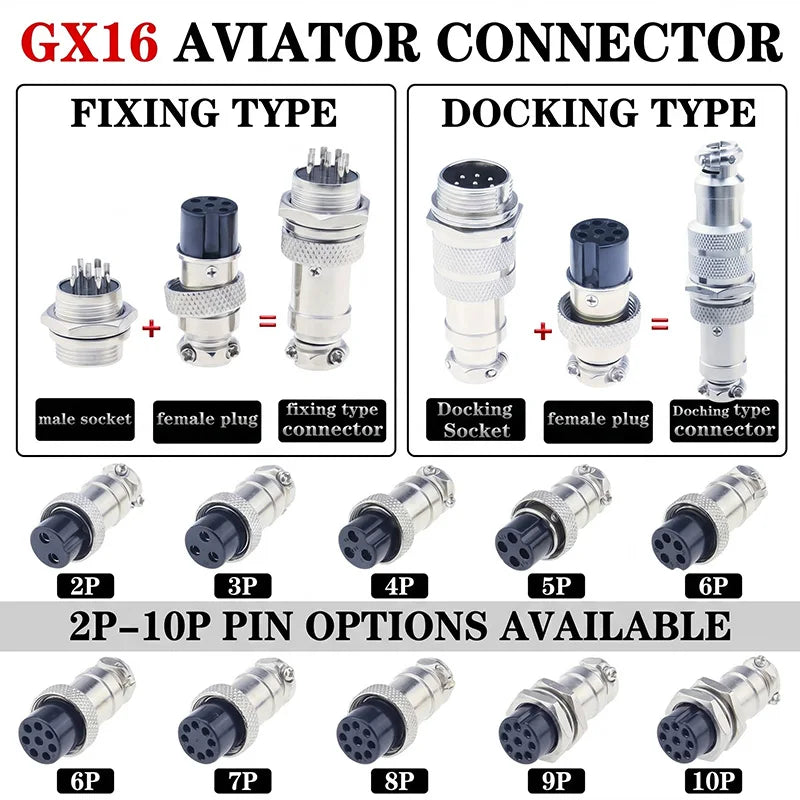 GX16 Aviation Plug Socket Connector 2/3/4/5/6/7/8/9/10Pin M16 Metal Male Female Fixing Panel Mount Docking In-line Joint Adapter