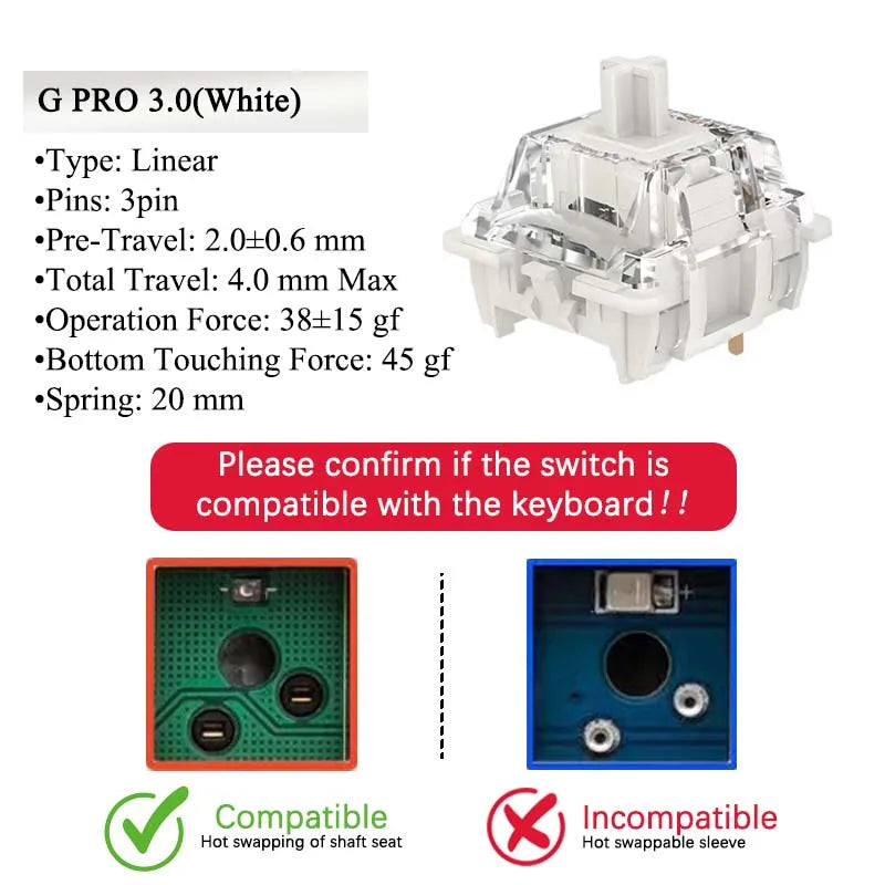 GATERON G Pro V3 3.0 Pro Switch 3pin for Mechanical Keyboard Pre Lubed RGB Linear Tactile White Yellow Red Silver Brown MX Axis