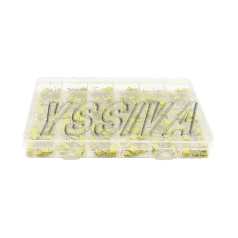 240Pcs Correction Capacitor Assorted Kit 24Values x 10Pcs 100V 102J-105J Polypropylene Safety Plastic Film Capacitors Set