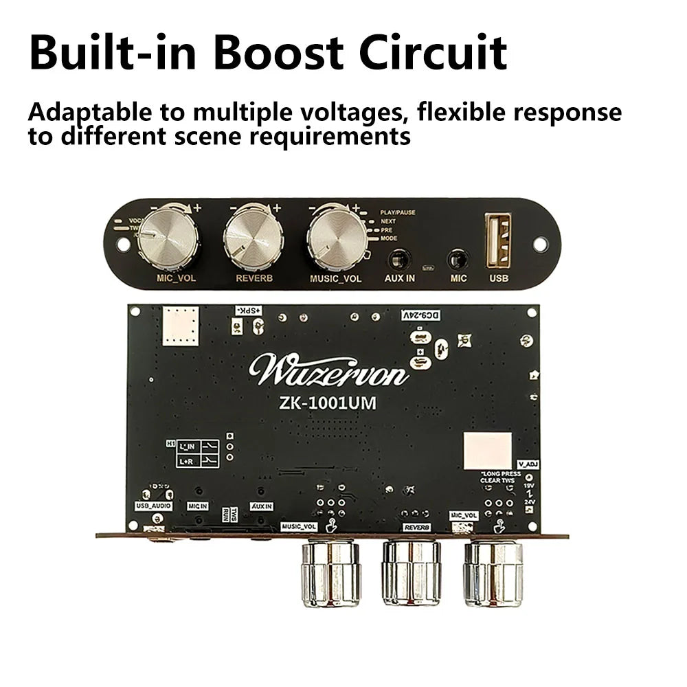 ZK-1001UM DC 9-24V mono 100W Bluetooth amplifier board TPA3116D2 supports TWS to speaker karaoke microphone reverb