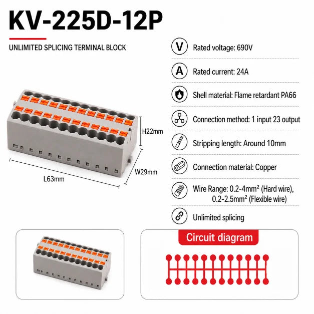 1Pc Wire Electrical Cable Connectors Plug-in Terminal Block PTFIX 2.5mm² Splitter Spliceable DIN-Rail Mounting Junction Box Too