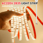 AC 220V LED Strip Waterproof 240Leds/M 3000K 4000K 6000K Home Decor Self Adhesive Tape Chain Light Flexible Ribbon Strip