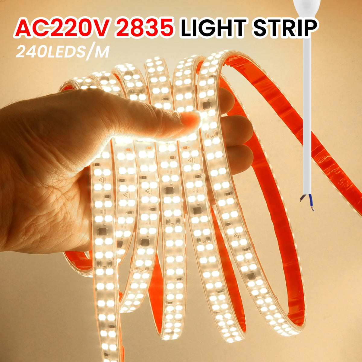 AC 220V LED Strip Waterproof 240Leds/M 3000K 4000K 6000K Home Decor Self Adhesive Tape Chain Light Flexible Ribbon Strip