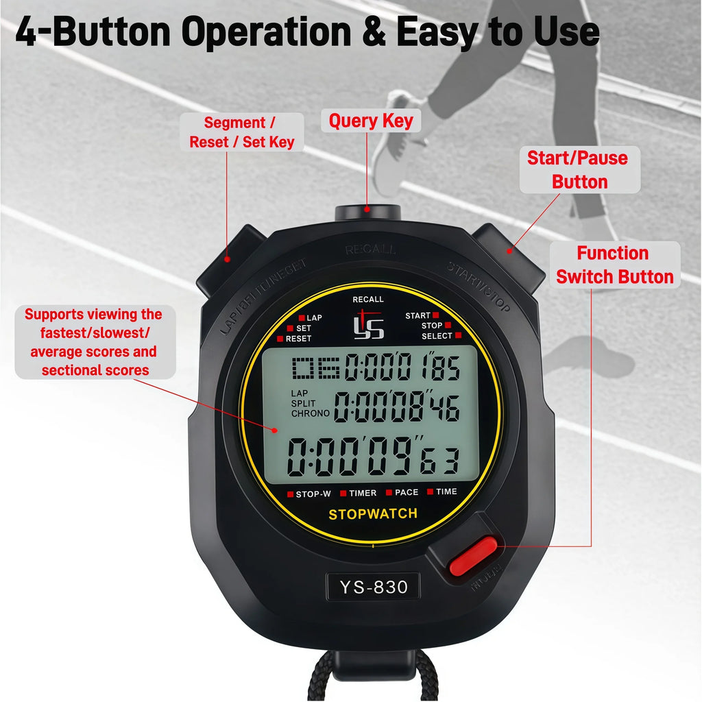 Waterproof Digital Stopwatch, 100-Lap Sports Timer with Neck Lanyard for Running, Swimming, Training - Stopwatch for Men Women