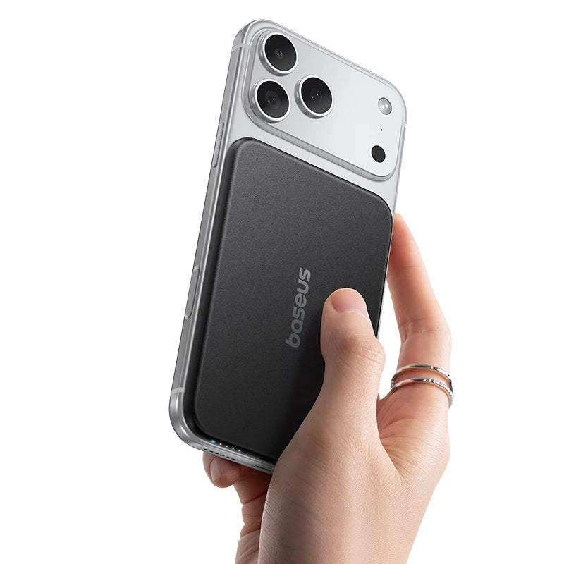 Baseus 5000mAh Magnetic Power Bank 22.5W USB-C & 7.5W/15W Wireless Charging 6.9mm Card-Slim NFC Battery Monitoring for iPhone 17