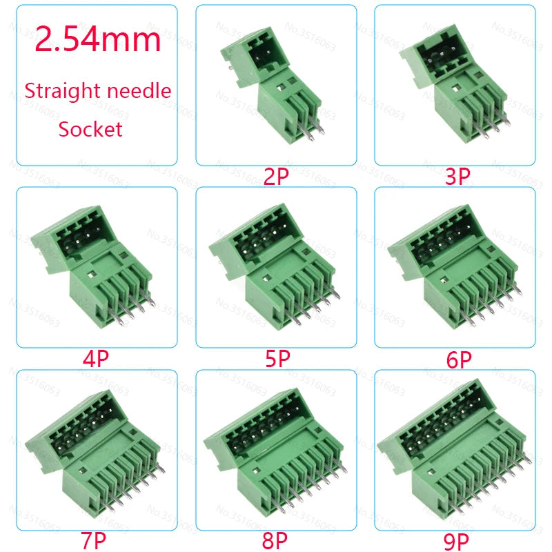 5/10Pcs 15EDG 2.54 mm KF2EDG PCB Screw Terminal Block Connector Right Angle/Straight Needle Plug Pin Header Socket 2/3/4/10 Pin