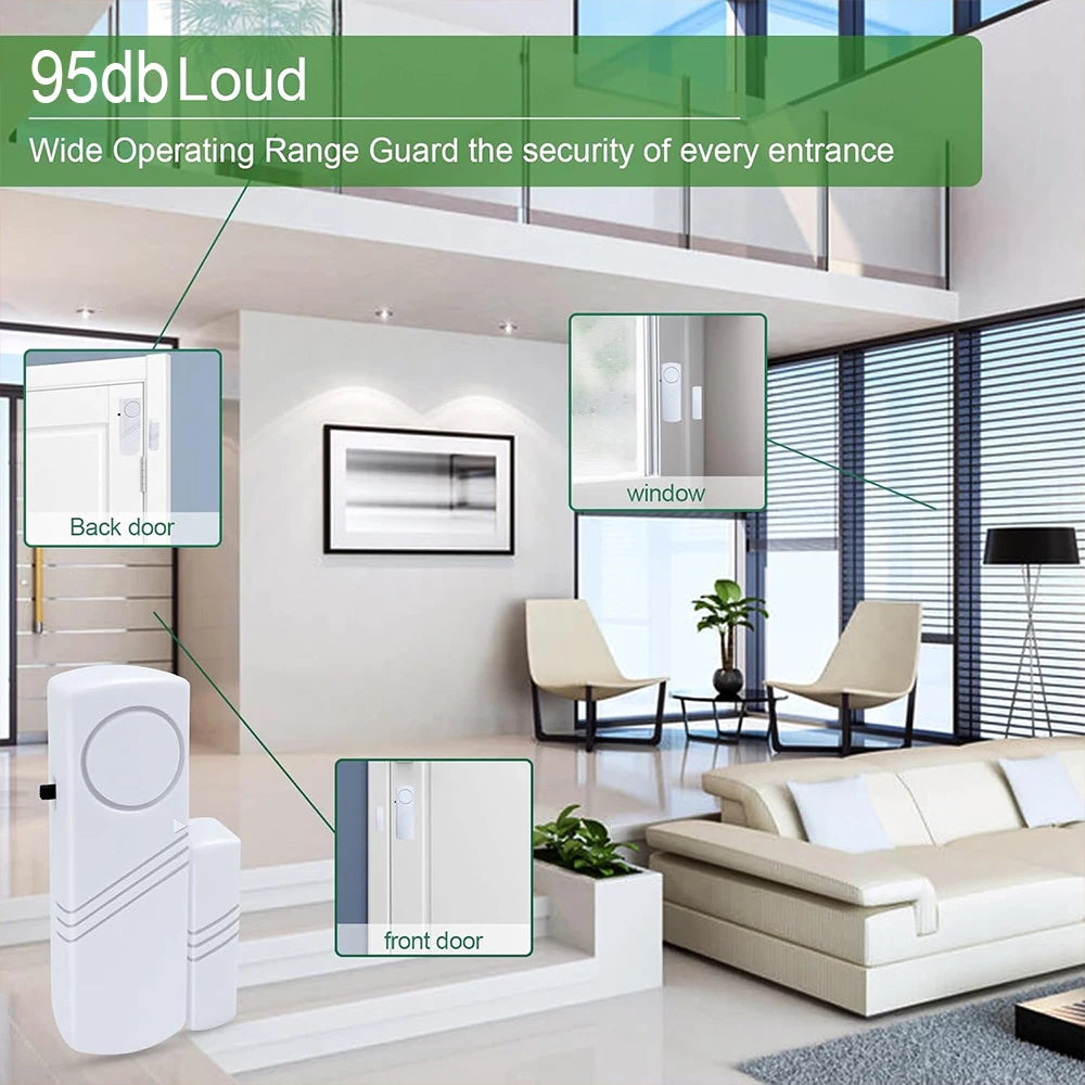5pcs/10pcs Wireless Door Window Sensor Alarm 95db Anti-theft 433mhz Door Contact Detector Magnetic for Home Security Protection