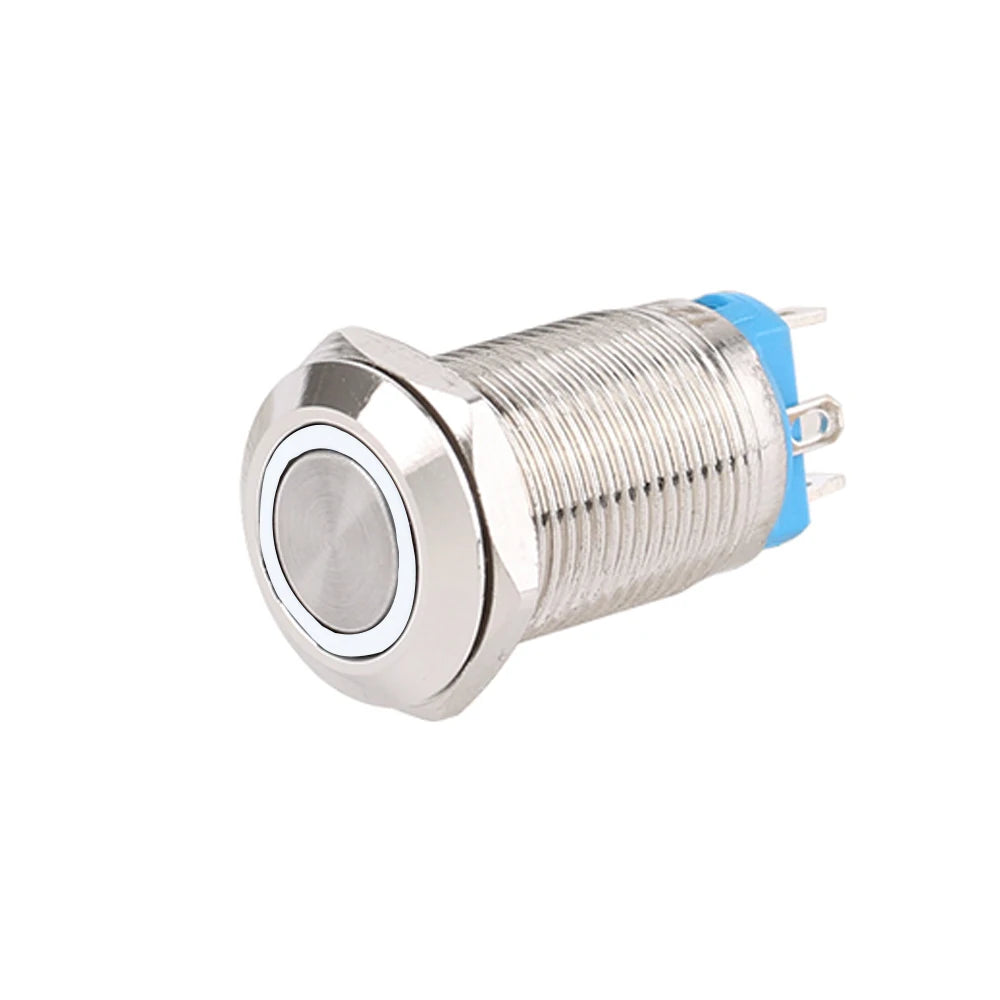 1pc 12mm Anti-Vandal Metal Push Button Switches High Flat Round With LED Green Red Blue White 3V 12V Momentary Latching Reset
