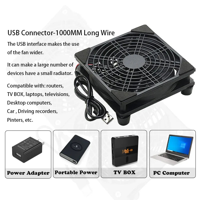 YOUNUON 5V USB Router Fan 80mm/92mm/120mm/140mm/240mm  DIY /TV Box /Desktop Fan  W/Protectiong Net
