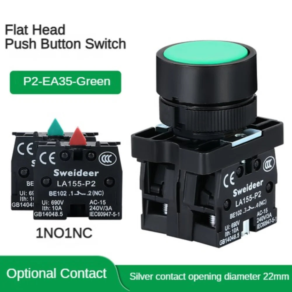 22mm Push Button Switch Momentary Reset ON OFF 12V/220V/48V/24V Black NC NO Power Button for Electrical Industrial Panelboard