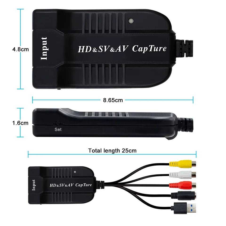 USB 2.0 Video Capture Card HD/AV/3RCA/S Video VHS Analog to Digital Converter USB Capture Card Device for Hi8 DVD VCR PS3 PS4