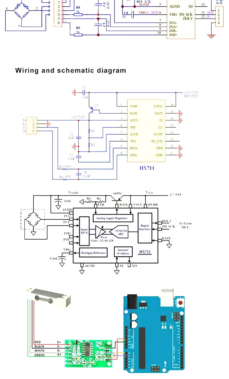 HX711 AD Module Body Load Cell Weighing Sensor Pressure Sensor+4Pcs 50kg Human Scale Load Cell Weight Sensors+Measurement Tools
