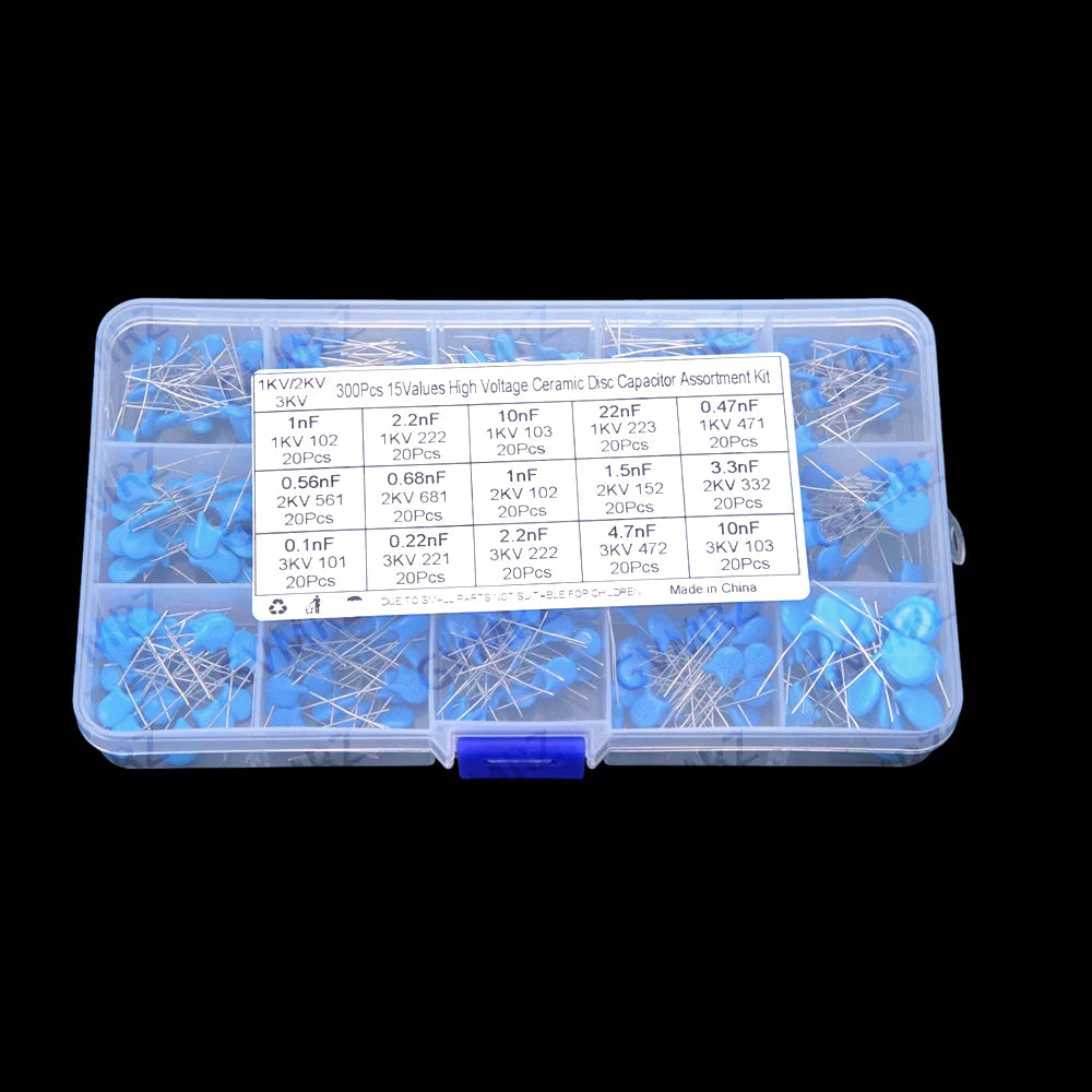 300PCS 0.56NF 2.2NF 15 Values 1NF 2.2NF 10NF 22NF 0.1nF-22nF High Voltage Ceramic Disc Capacitors 0.47NF 1KV 2KV 3KV